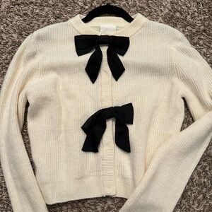 H&M Cream Cardigan with Black Bows